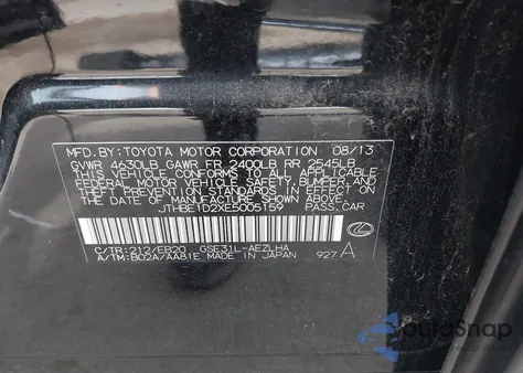 2014 Lexus Is 350 from USA, damaged, VIN JTHBE1D2XE5005159